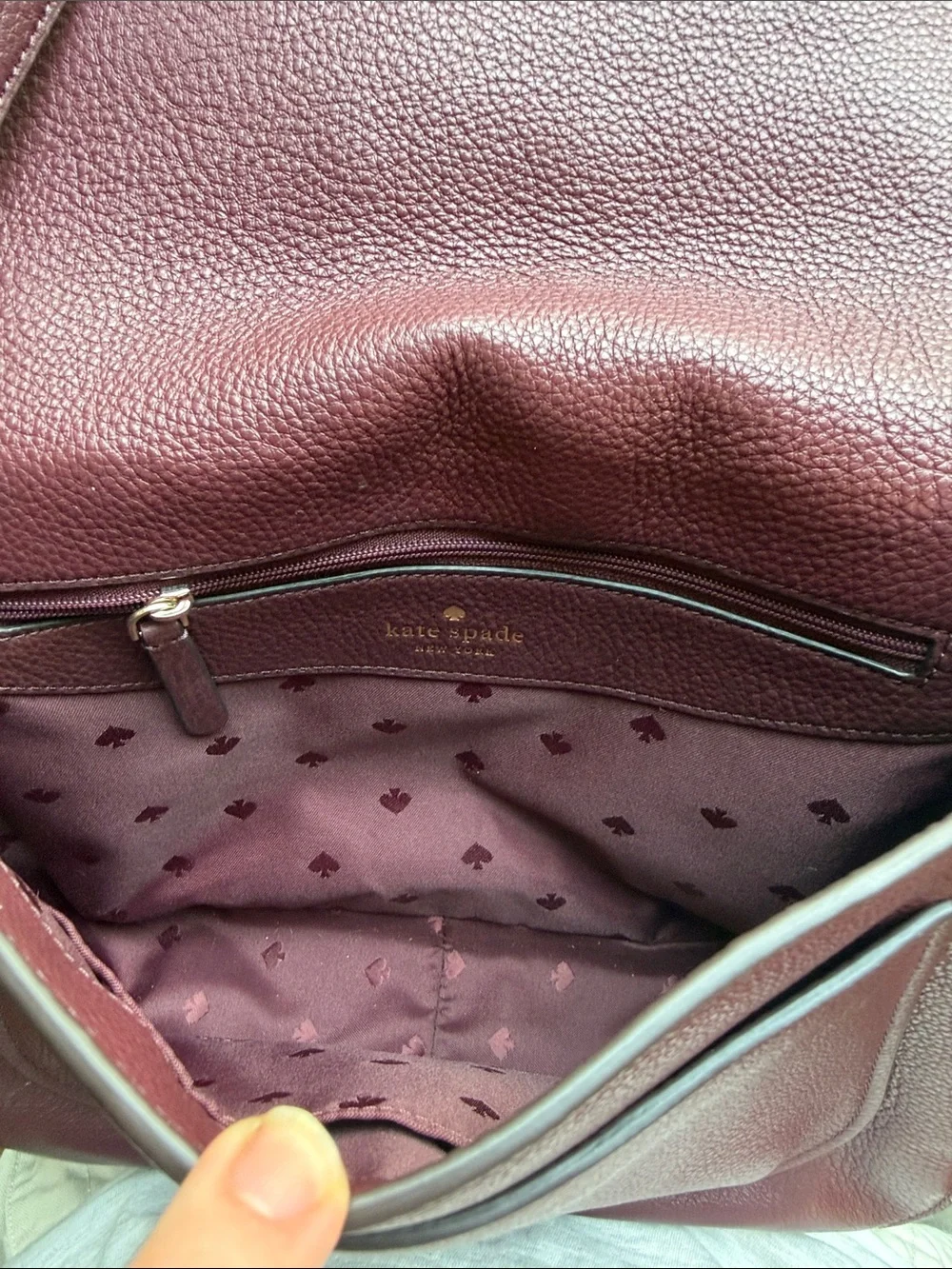 Kate Spade New York Burgundy Pebbled Leather Flap Shoulder Bag
